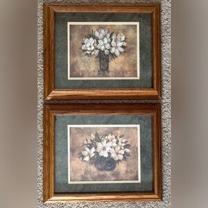 Floral Art Print Set with Solid Oak Frames